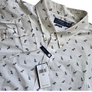 Polo Ralph Lauren Shirt Mens 3XLT White Anchor Print Stretch 711910559001 NWT